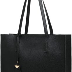 Women's Tote Bag Large Handbag Soft Leather Simple Shoulder Bag with Zipper for School Work Leisure (A-Black)