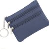 Small Coin Purse, Leather Wallet, Credit Card Purse with Three Compartments, Zipper, Key Ring, Business Card, Mini Wallet for Women, Blue
