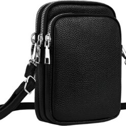 Soft Vegan Leather Phone Crossbody Bag for Women 3 Layer Zipper Pockets Cell Phone Purse Wallet Mini Shoulder Handbags with Adjustable Strap