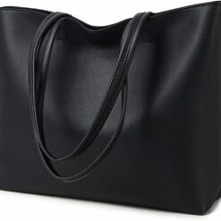 Ladies Tote Bags Simple PU Leather Handbags Work School Shopping Bags for Women with Zip and Inner Pocket