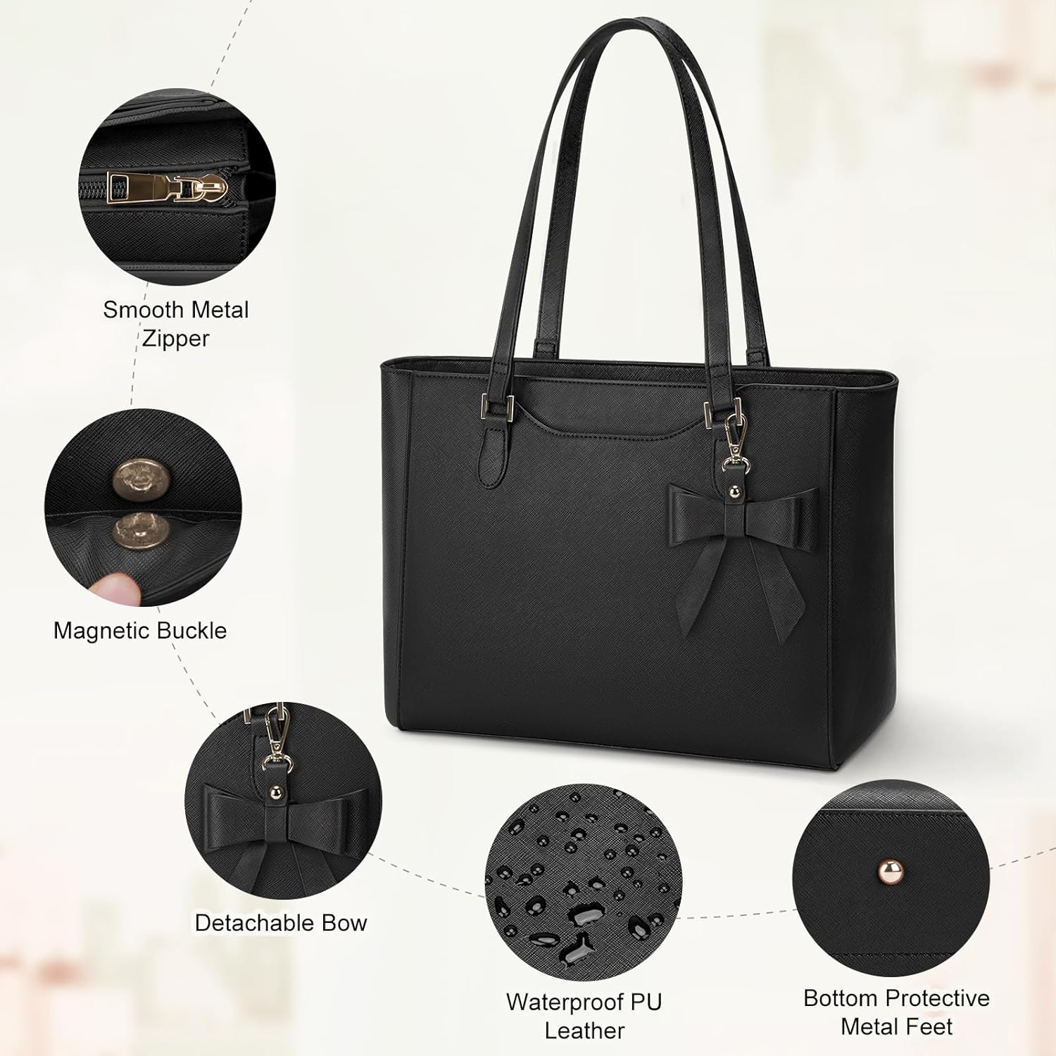 KTMOUW Handbags for Women Large Capacity PU Leather Tote Bags for Women with Zip, Shoulder Bag Ladies Handbag Tote Bag for School Work Travel Shopping Black