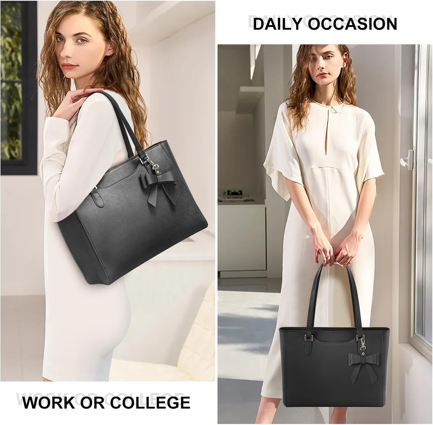 KTMOUW Handbags for Women Large Capacity PU Leather Tote Bags for Women with Zip, Shoulder Bag Ladies Handbag Tote Bag for School Work Travel Shopping Black