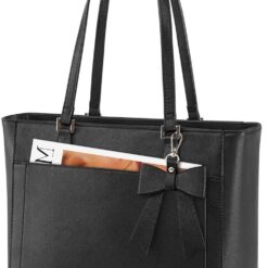 RAINSMORE Tote Bags for Women Large Handbags for Women Waterproof PU Leather Shoulder Bag Ladies Tote Bag with Zip Handbag for School Work Travel Daily Black