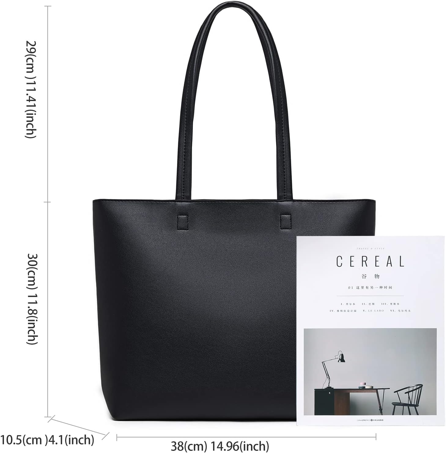 Ladies Tote Bags Simple PU Leather Handbags Work School Shopping Bags for Women with Zip and Inner Pocket