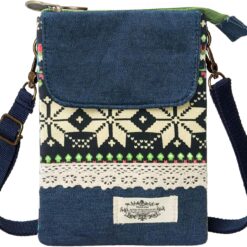 KXF Cell Phone Pouch Purse Wallet Canvas Zipper Ethnic Style Small Crossbody Messenger Bag Mini Shoulder Bag with Adjustable Shoulder Strap for Women Girls